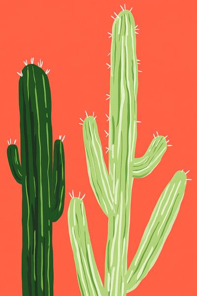 Cactus illustration against a red background by Poster Art Shop