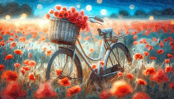 Poésie cycliste dans une mer de fleurs rouges sur Sabine Wagner