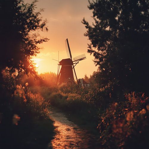 Sunset at the Windmill Surrounded by Nature