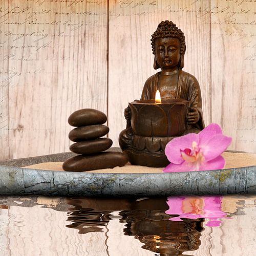 Boeddha zittend aan het water