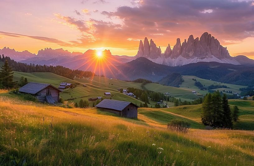 Sonnenstrahlen küssen alpine Gipfel von fernlichtsicht