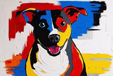 Kleurrijke abstracte hond schilderij van Art & Soul Creations