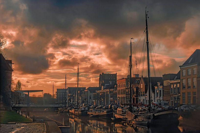 Enchanting Evening Across Zwolle's City Canal: Timeless Scene of Tranquillity and Beauty by Elianne van Turennout