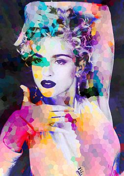 Madonna Vogue Abstract Portret in Roze, Oranje, Blauw, van Art By Dominic