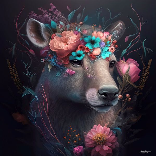 Hirsche mit Blumen von Gelissen Artworks