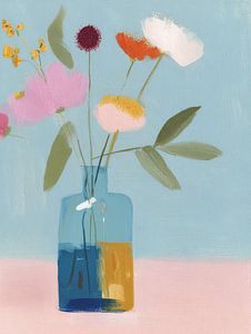 Verspieltes und farbenfrohes Stillleben mit Blumen