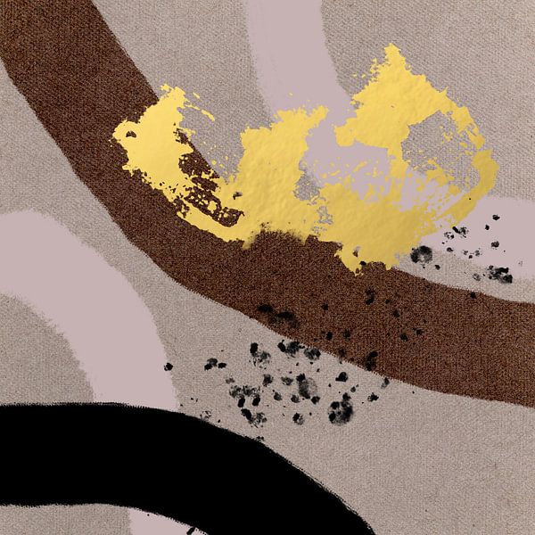 Abstract pastel twists. Minimalist in brown, black, gold and beige by Dina Dankers