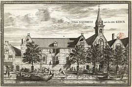 Coenraet Decker, View of the Oude Gasthuis and its associated church in Delft, 1678 - 1703