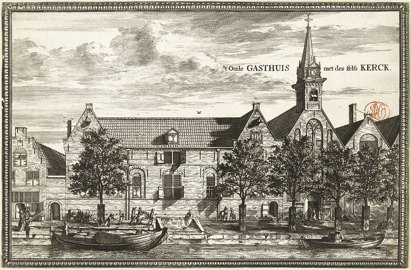 Coenraet Decker, Ansicht des Oude Gasthuis und der dazugehörigen Kirche in Delft, 1678 - 1703 von Atelier Liesjes