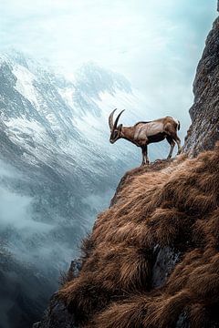 Alpensteenbokken op ruige hoogten van Poster Art Shop