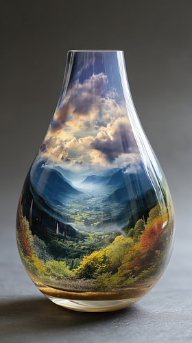 Mistig landschap in een glazen vaas