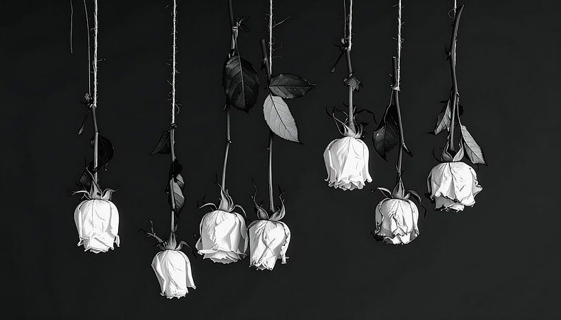 Modern and minimalist Still life with wilted roses in black and white by Studio Pieternel