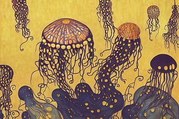 Kwallen droom in de stijl van Gustav Klimt van Whale & Sons.