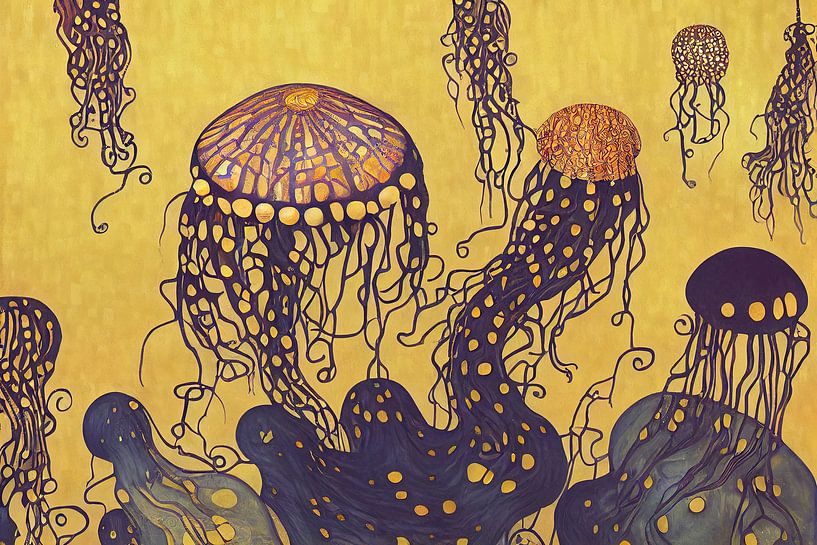 Kwallen droom in de stijl van Gustav Klimt van Whale & Sons