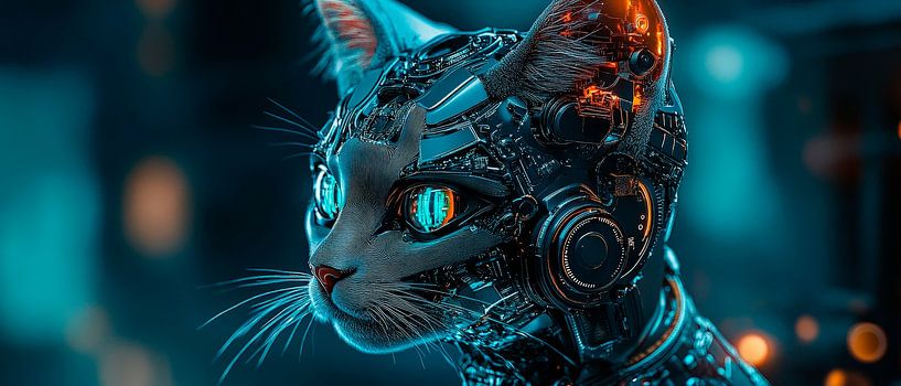 Futuristische kat in cyberstijl van Poster Art Shop