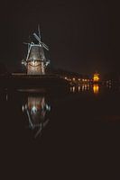 Illuminated windmills in Dokkum