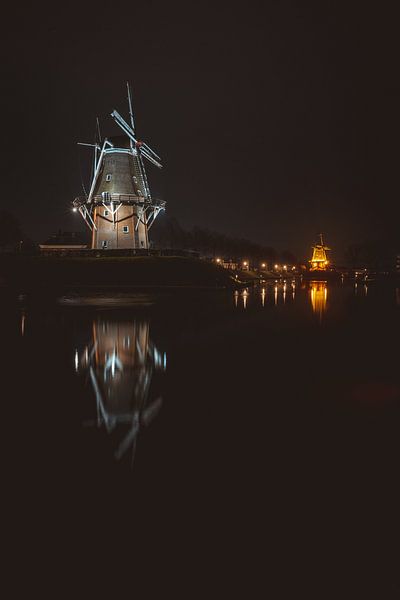 Moulins à vent illuminés à Dokkum par Youri Zwart
