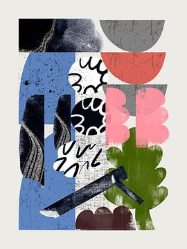 Collage van abstracte vormen in blauw van Little Dean