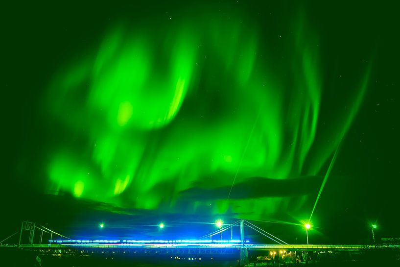 Northern Lights above bridge in Sellfoss by Jan Huijbers