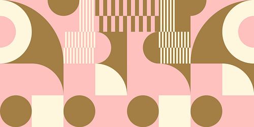 Abstracte retro geometrische kunst in goud, roze en gebroken wit nr. 8
