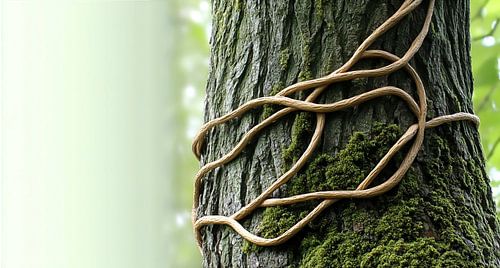 Liaan verstrengelt boomstam in lentebos