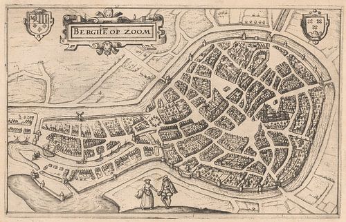Karte von Bergen op Zoom mit weißem Rahmen, anno ca 1610