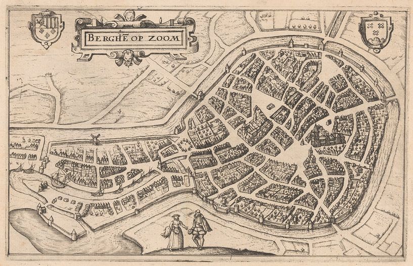 Carte de Bergen op Zoom avec cadre blanc, anno ca 1610 par Gert Hilbink