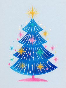Funkelnder blauer Weihnachtsbaum voller Sterne