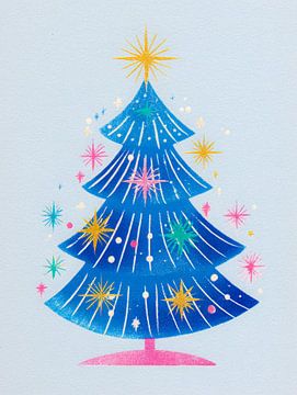 Sprankelende blauwe kerstboom vol sterren