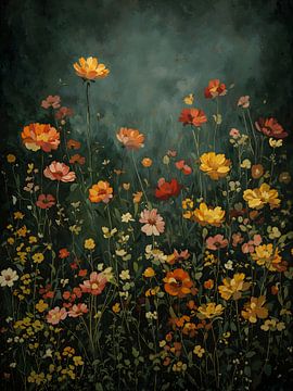 Ein Feld mit dunkelgrünen Wildblumen von IamHome Studio