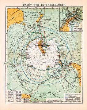 Zuidpool landen. Vintage kaart ca. 1912 van Studio Wunderkammer