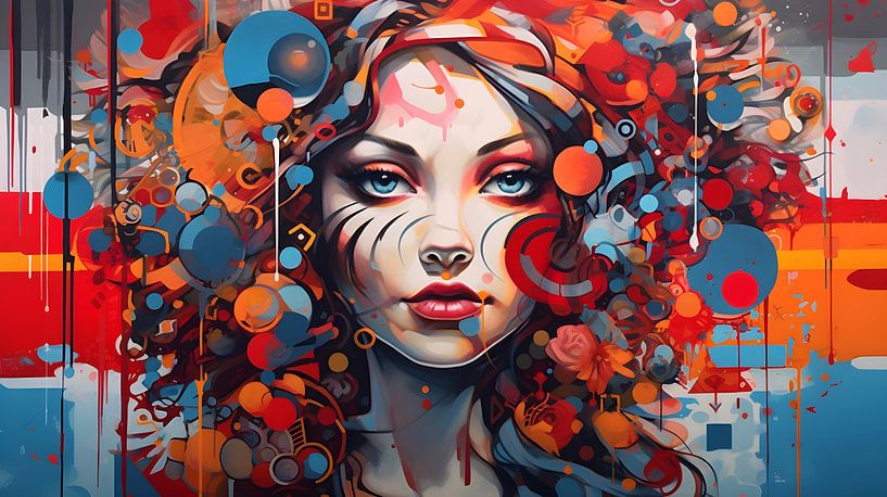 Femme, profil, visage parfait, géométrie, couleurs vives par Jan Bechtum