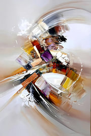 Ochre-yellow Abstract Painting: Calm Amidst the Movement