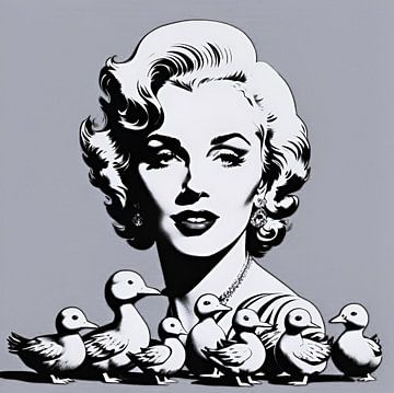 Marilyn Monroe avec des canards noirs et blancs sur Gert-Jan Siesling
