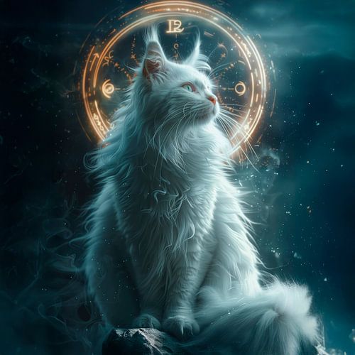 Witte Mystieke Kat - Runenmagie in het maanlicht