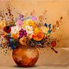 BoHo-chic Schilderij van Boeket bloemen in  vaas van Studio Pieternel