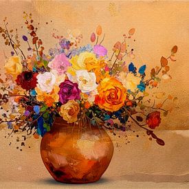 Peinture BoHo-chic d'un bouquet de fleurs dans un vase sur Studio Pieternel