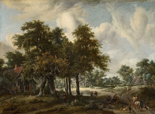 Boslandschap met boerenhoeven, Meindert Hobbema