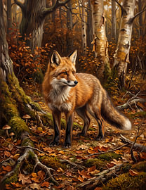 Rotfuchs im herbstlichen Wald – Rustikale Waldlandschaft von haroulita