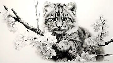 pen drawing of a tiger cub by Gelissen Artworks