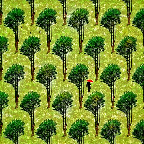 Frau mit rotem Regenschirm im Park von Ruben van Gogh - smartphoneart