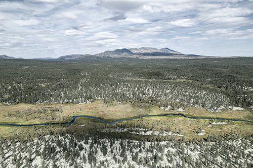 Paysage naturel norvégien - Vue aérienne d'une rivière sinueuse près de Sølen