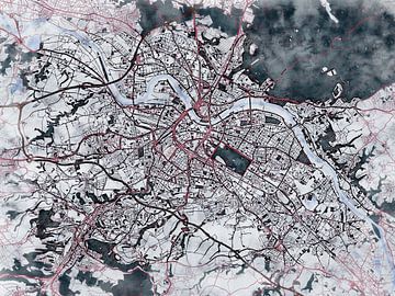 Map of Dresden with the style 'White Winter' by Maporia