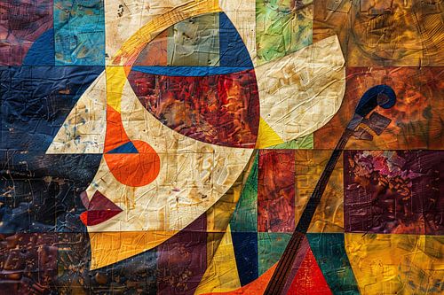 Abstract portret met viool in kleurvlakken