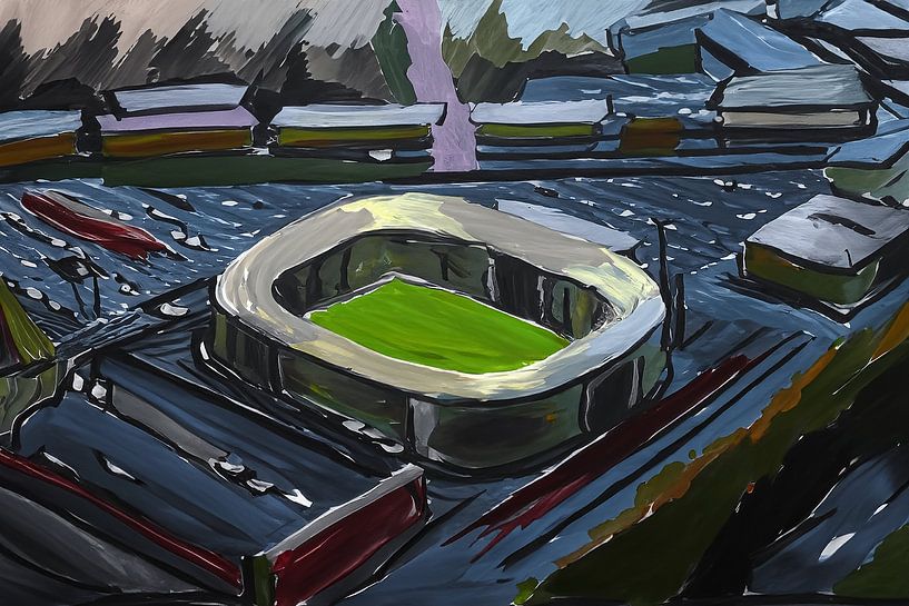 Painting aerial view of De Kuip by Anton de Zeeuw