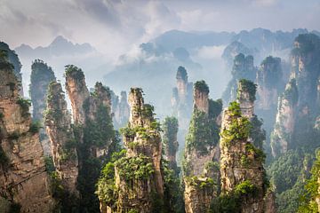 Landscape with sandstone pillars in China by Chris Stenger