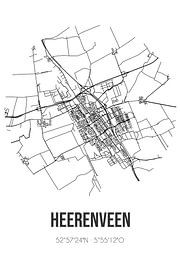 Heerenveen (Fryslan) | Map | Black and white by Prints of Place