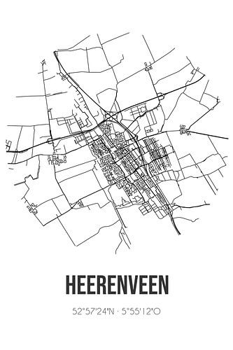 Heerenveen (Fryslan) | Landkaart | Zwart-wit