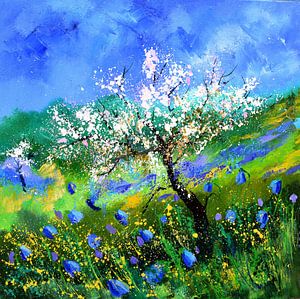 Apfelblüte und Heidelbeeren