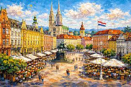 Zagreb in Croatia, an impressionist painting. by Gallery Hoppenbrouwers